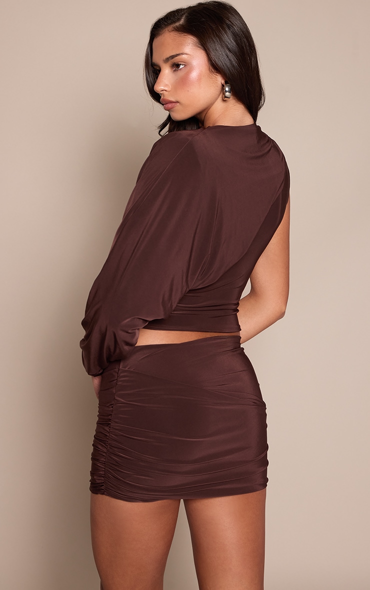 Dark Brown Slinky One Sleeve Detail Top image 2