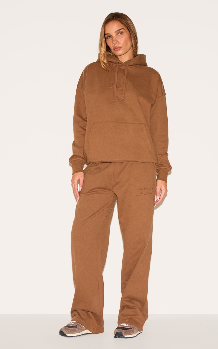 PRETTYLITTLETHING Taupe Premium Embossed Wide Leg Sweatpants image 2