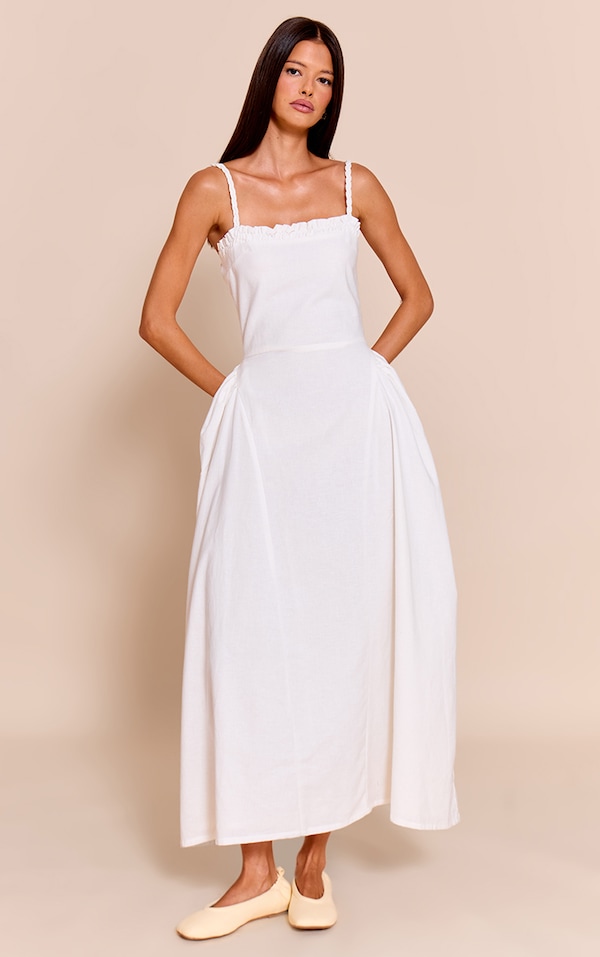 White Braided V Waist Midaxi Dress