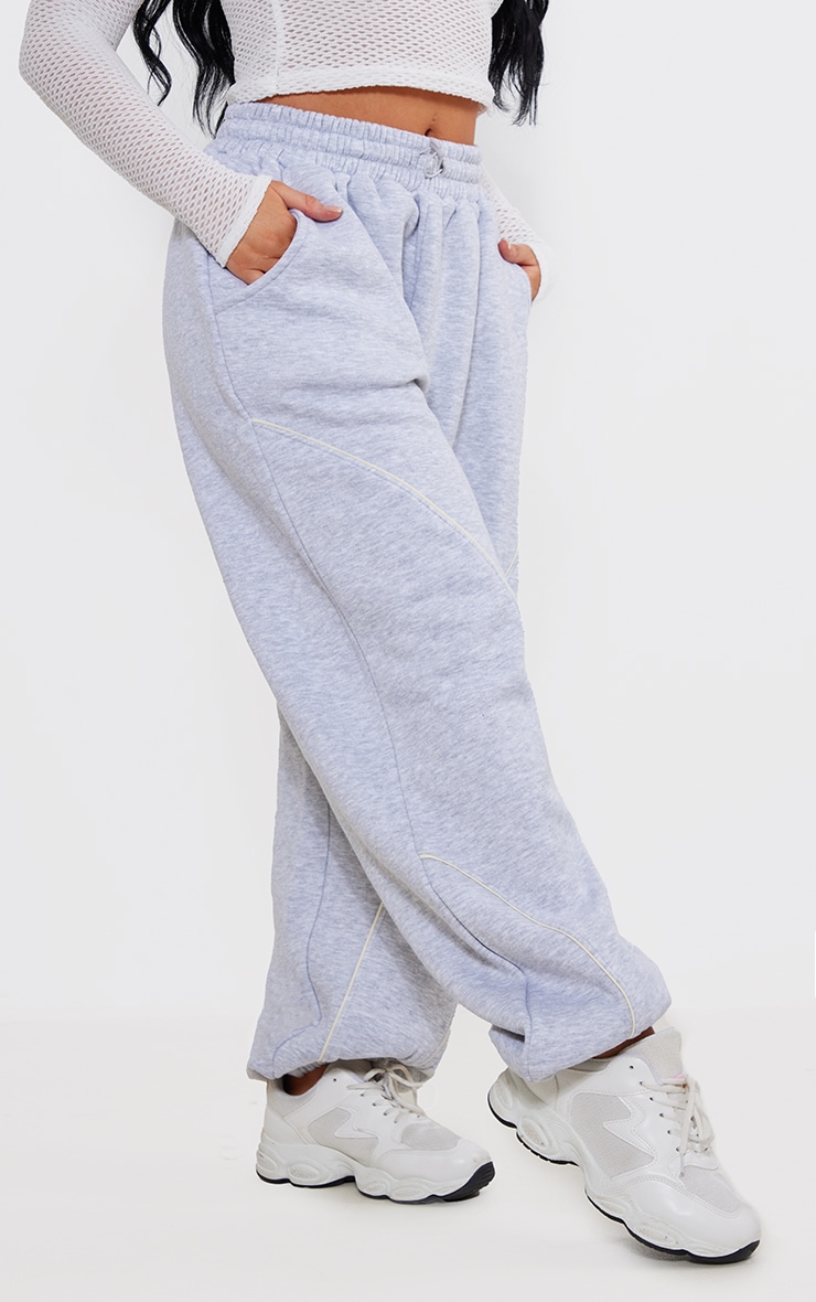 Ash Grey Sweat Piping Detail Toggle Waist Sweatpants image 2