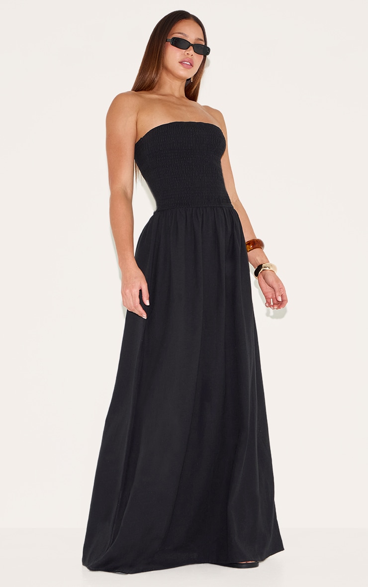 Tall Black Bandeau Shirred Detail Maxi Dress image 3