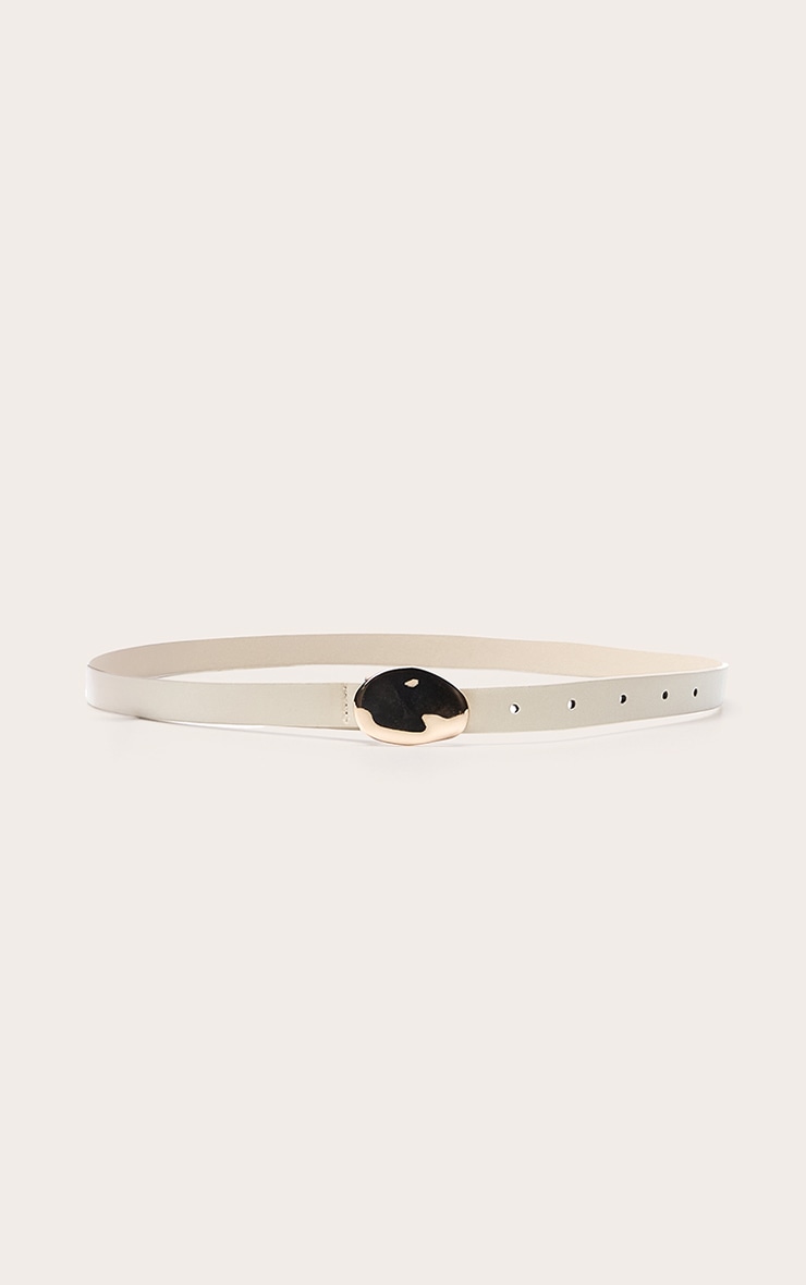 Cream PU Hammered Gold Buckle Belt image 2