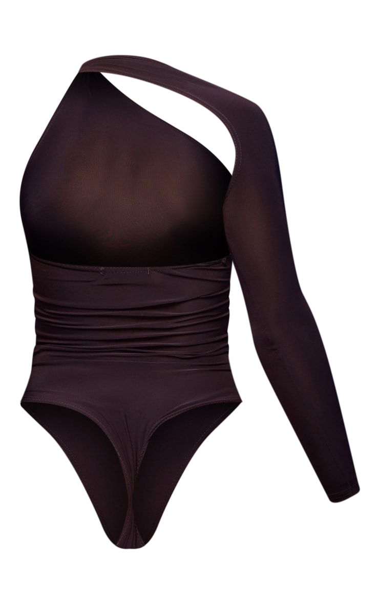 Brown One Shoulder Asymmetric Bodysuit image 6