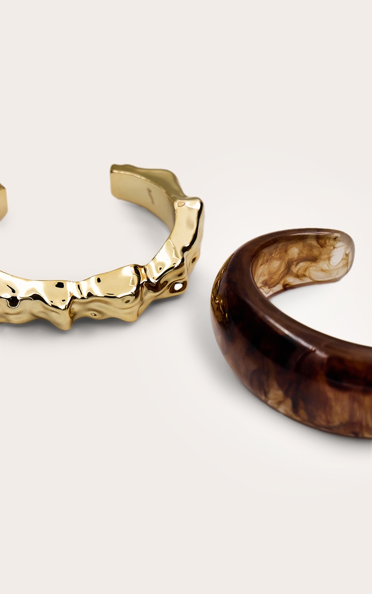 Lot de bracelets manchettes en résine marron et doré image 3
