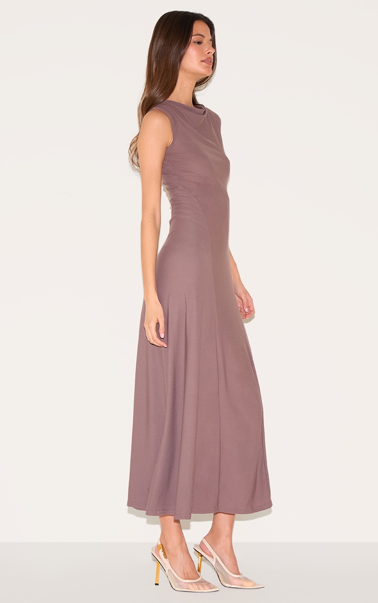 Robe longue fluide gris champignon à parties asymétriques image 3