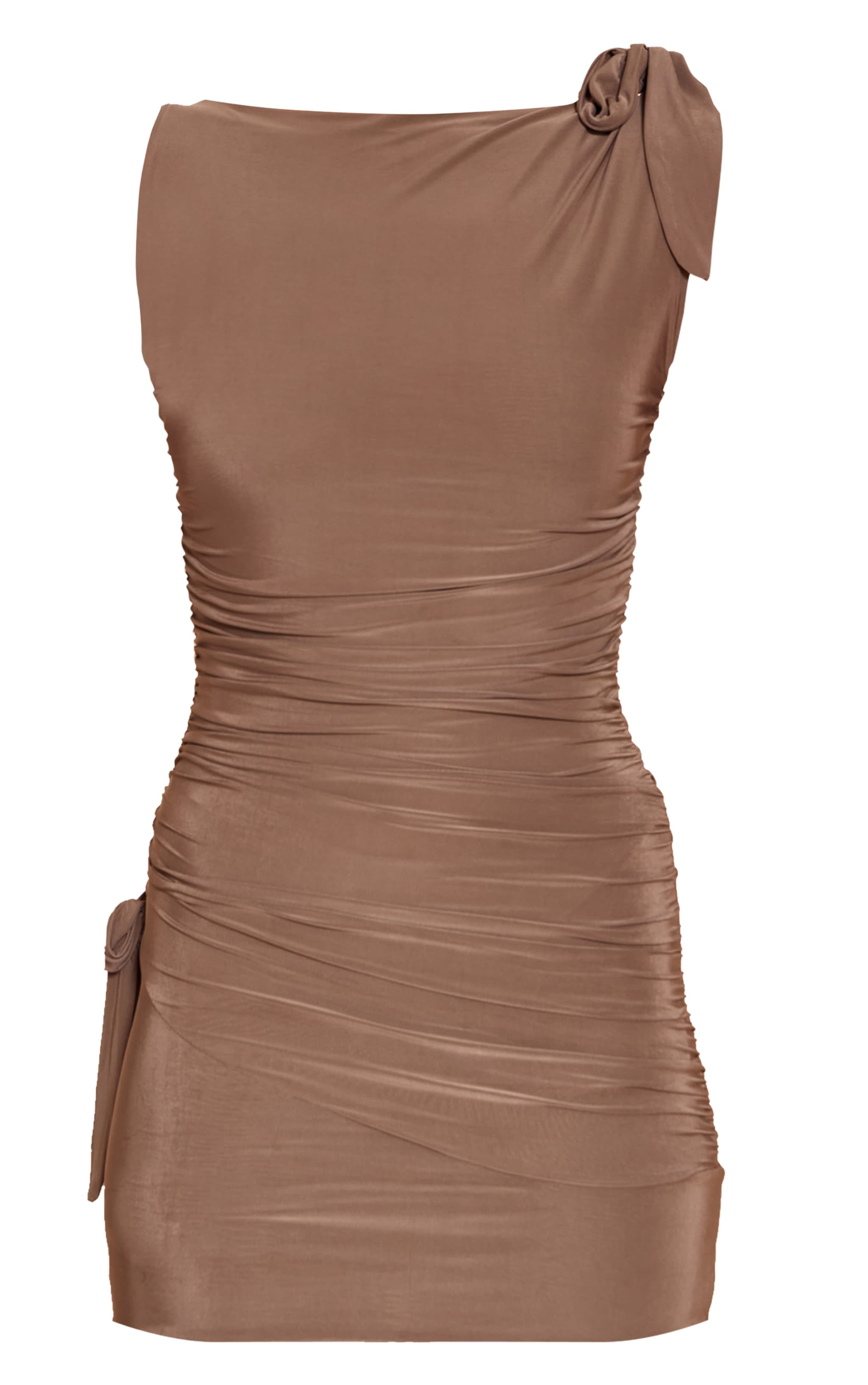 Mushroom Slinky Knot Detail Bodycon Mini Dress image 5