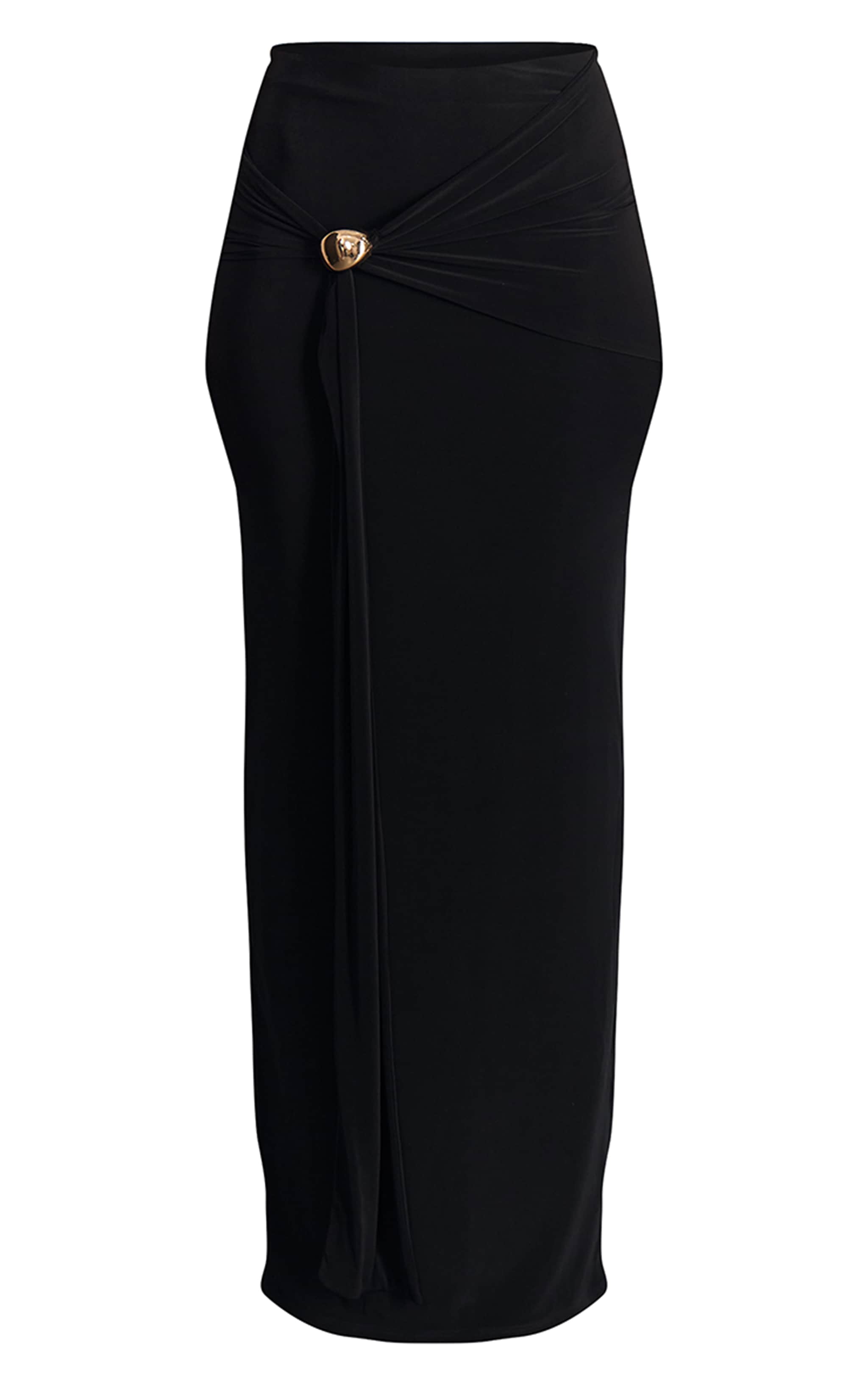 Black Double Layer Trim Detail Slinky Maxi Skirt image 5