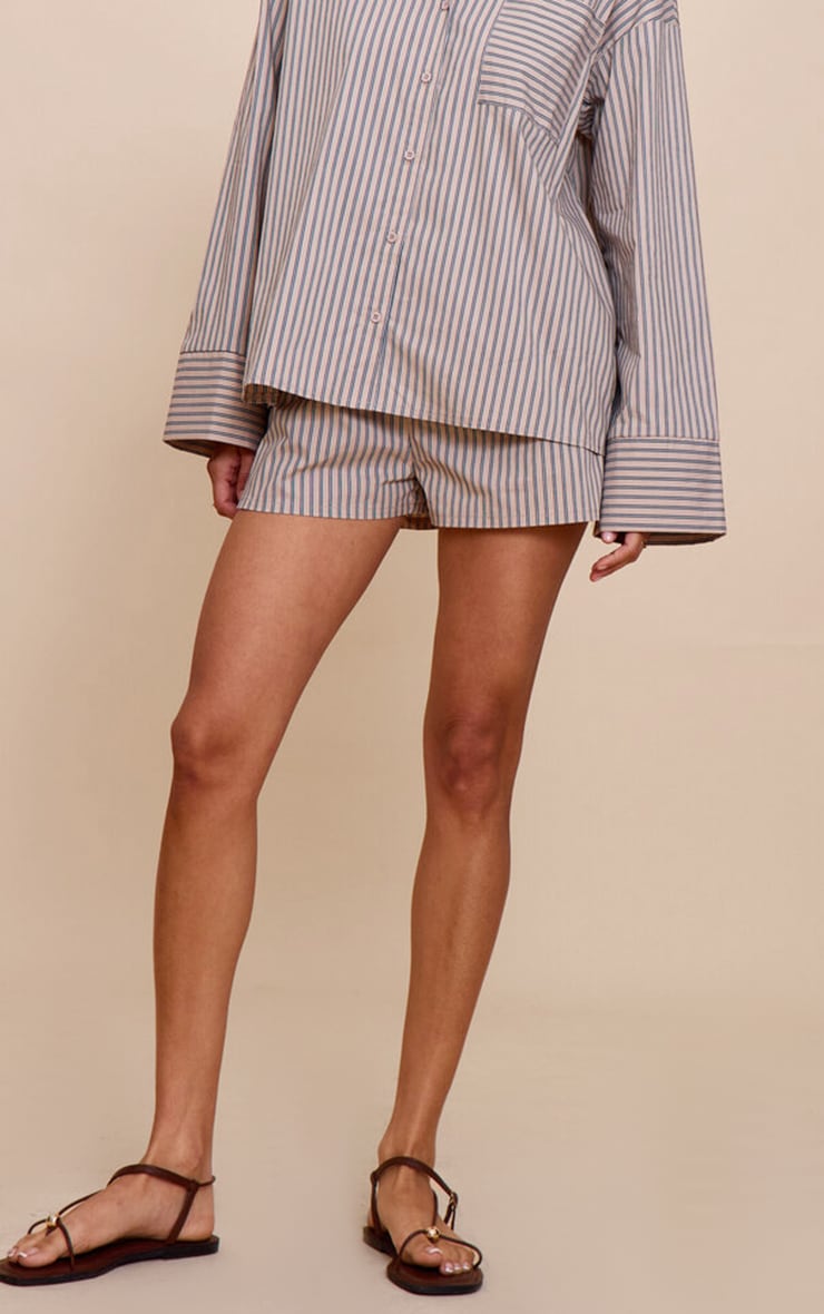 Shorts Amples Stretch à Taille Élastique et Rayures Fines Couleur Pierre image 2