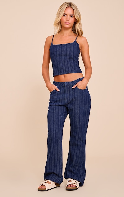 Petite Indigo Pinstipe Denim Low Rise Straight Leg Jeans