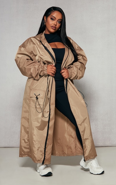 Plus Camel Toggle Detail Midi Windbreaker