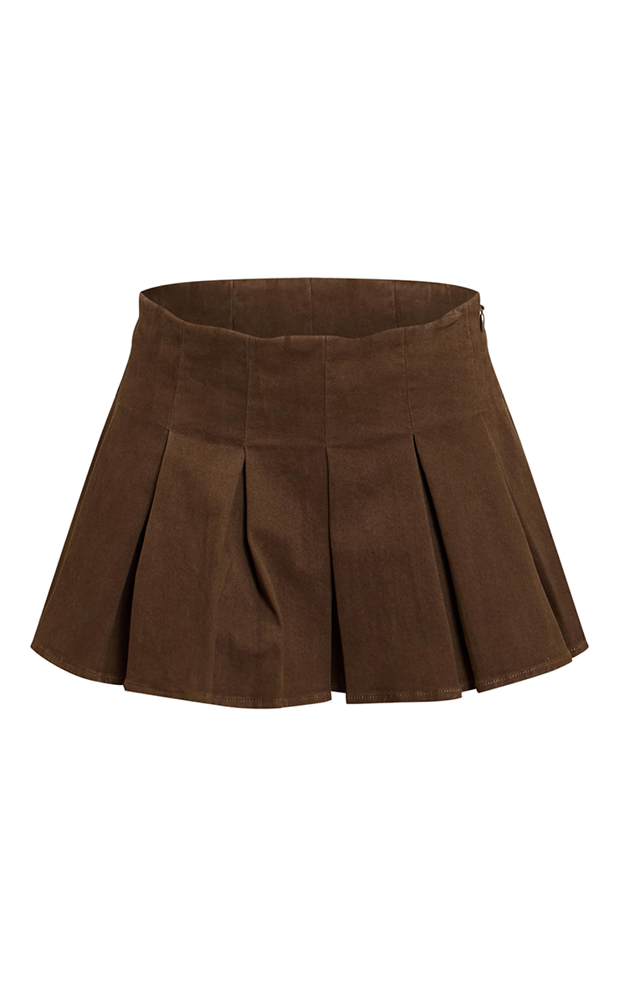 Dark Khaki Pleated Denim Mini Skirt image 6