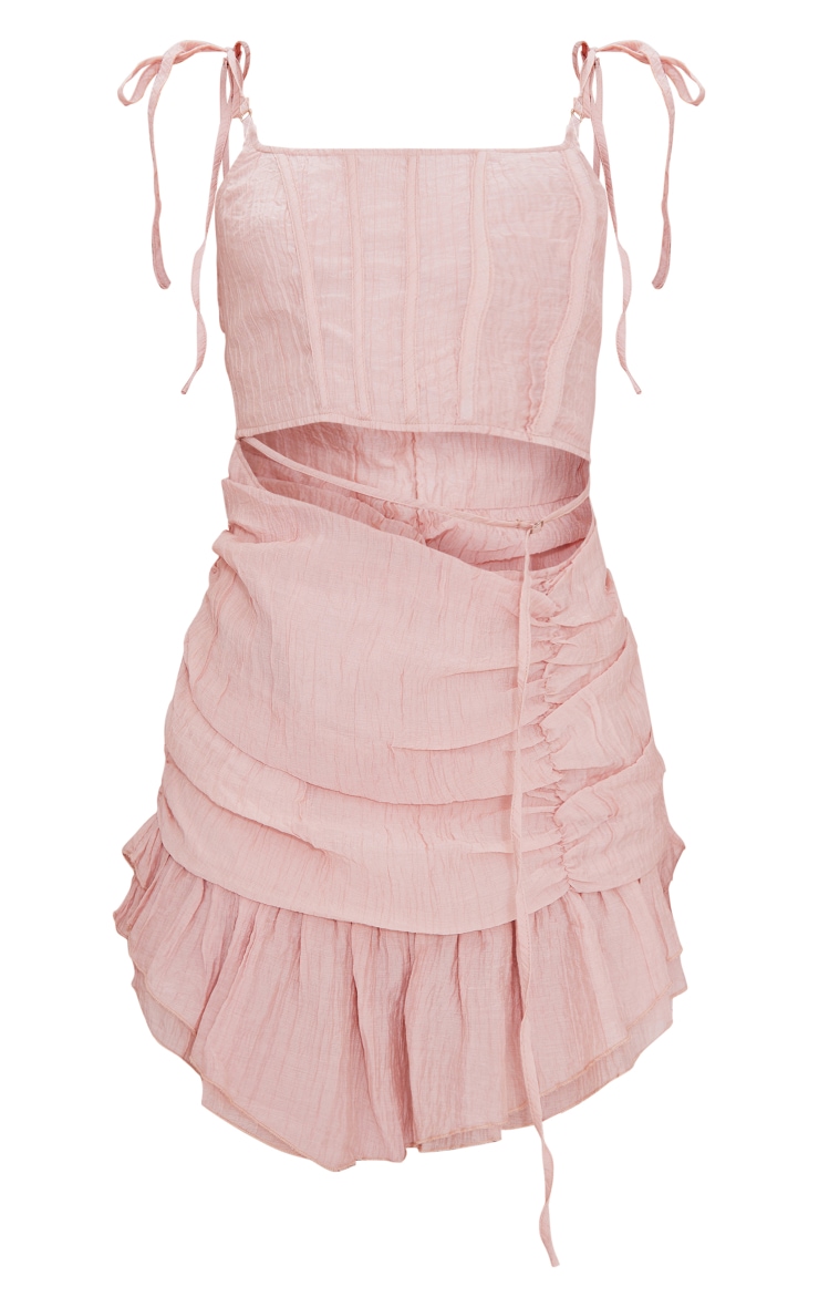 Rose Textured Strap Corset Asymmetric Hem Dress PrettyLittleThing KSA