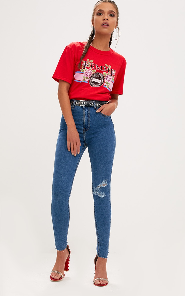 Red Femme Graphic Rose Oversized T Shirt image 4