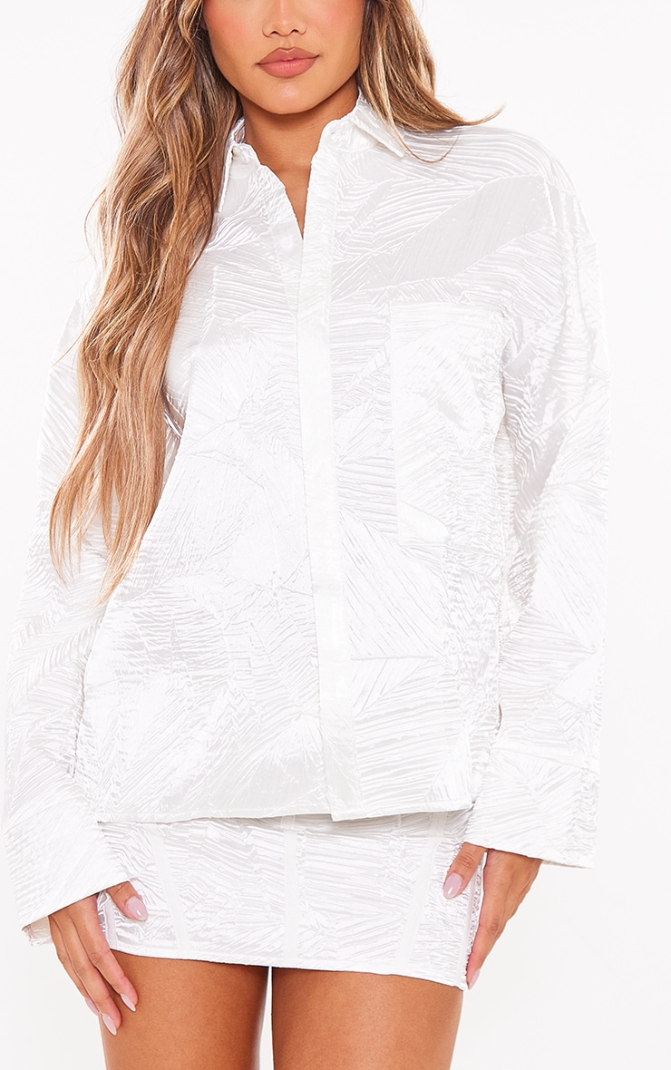 Cream Woven Jacquard Pocket Detail Oversized Shirt image 4