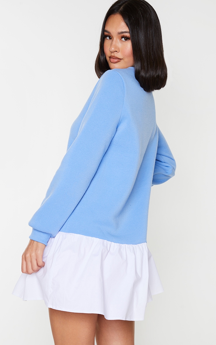 Cornflour Blue Poplin Drop Frill Hem Sweatshirt Dress image 2