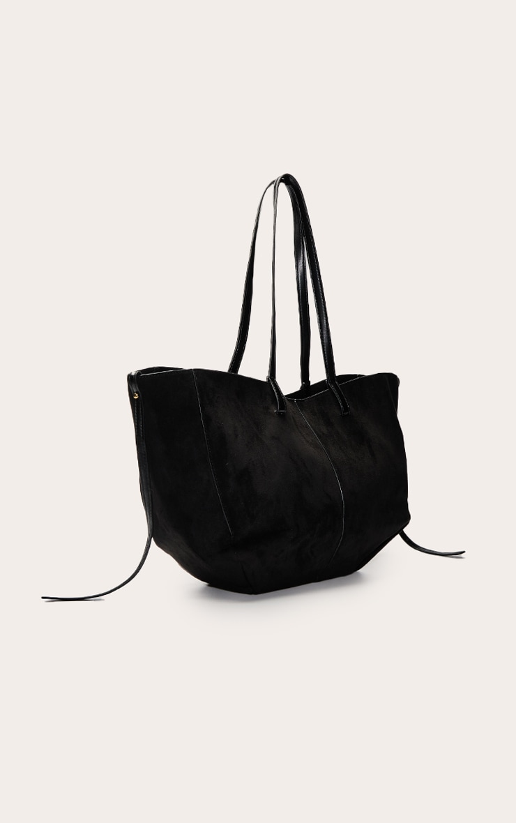 Black Faux Suede Contrast Handle Tote Bag image 3