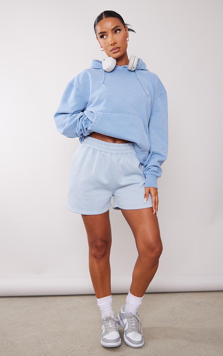 Dusty Blue Pretty Little Sporty Back Puff Print Hoodie image 3