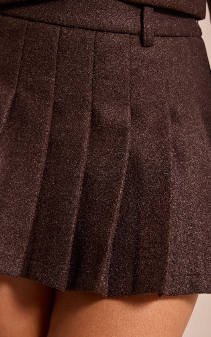 Petite Chocolate Pleated Wool Look Mini Skirt image 5