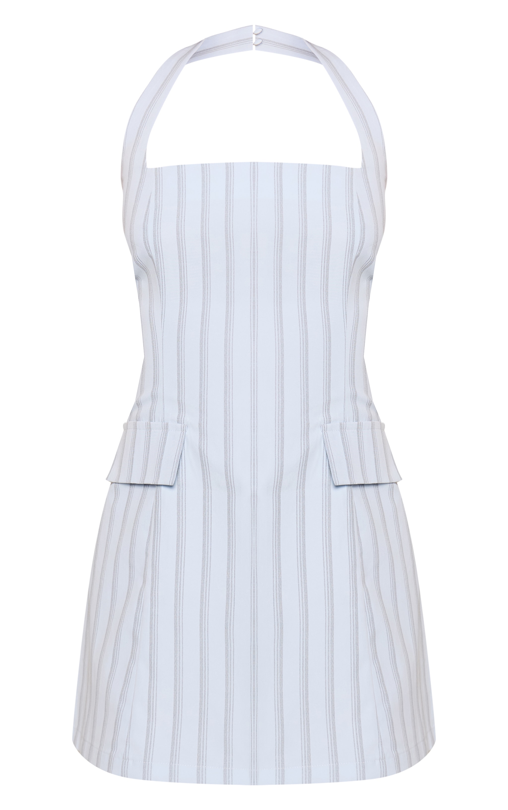 Baby Blue Striped Halterneck Pocket Detail Shift Dress image 5