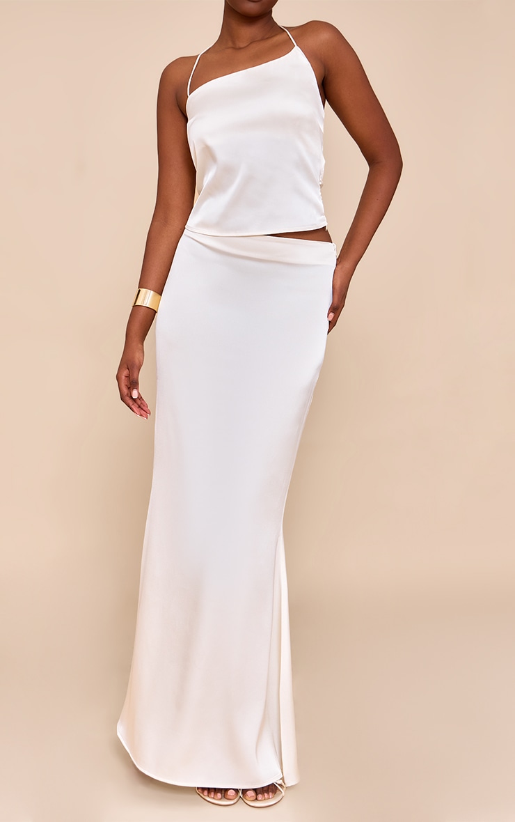 Cream Satin Mid Rise Maxi Skirt image 2