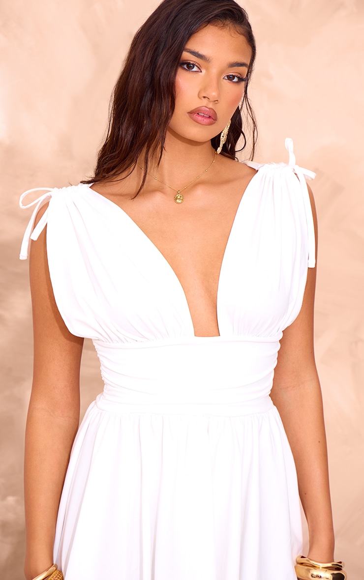 White Jersey Plunge Neck Shift Dress image 4