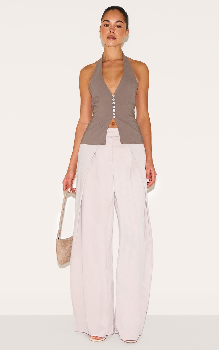 Stone Woven Pleat Detail Wide Leg Tailored Pants image 2