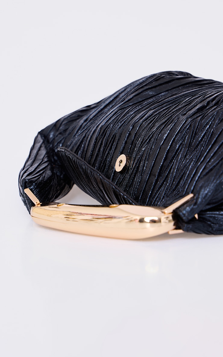 Black Pleated Abstract Handle Grab Bag image 4