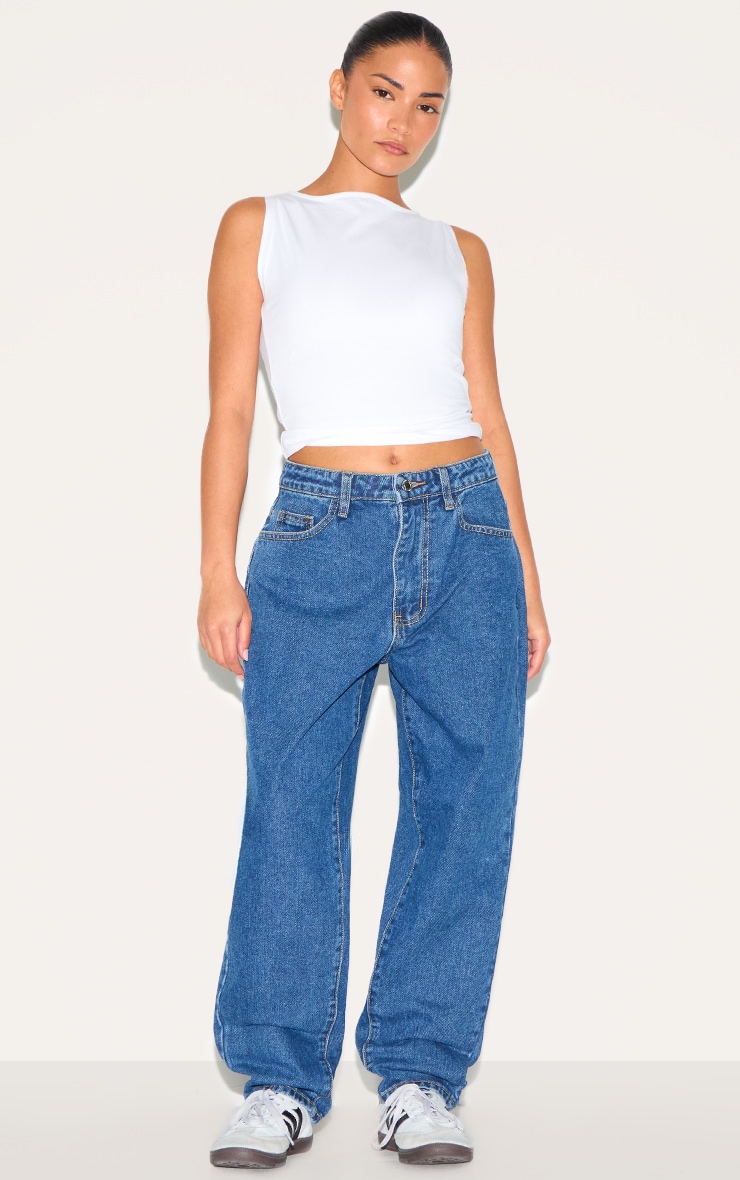 Petite Jean mom bleu foncé à taille haute image 1