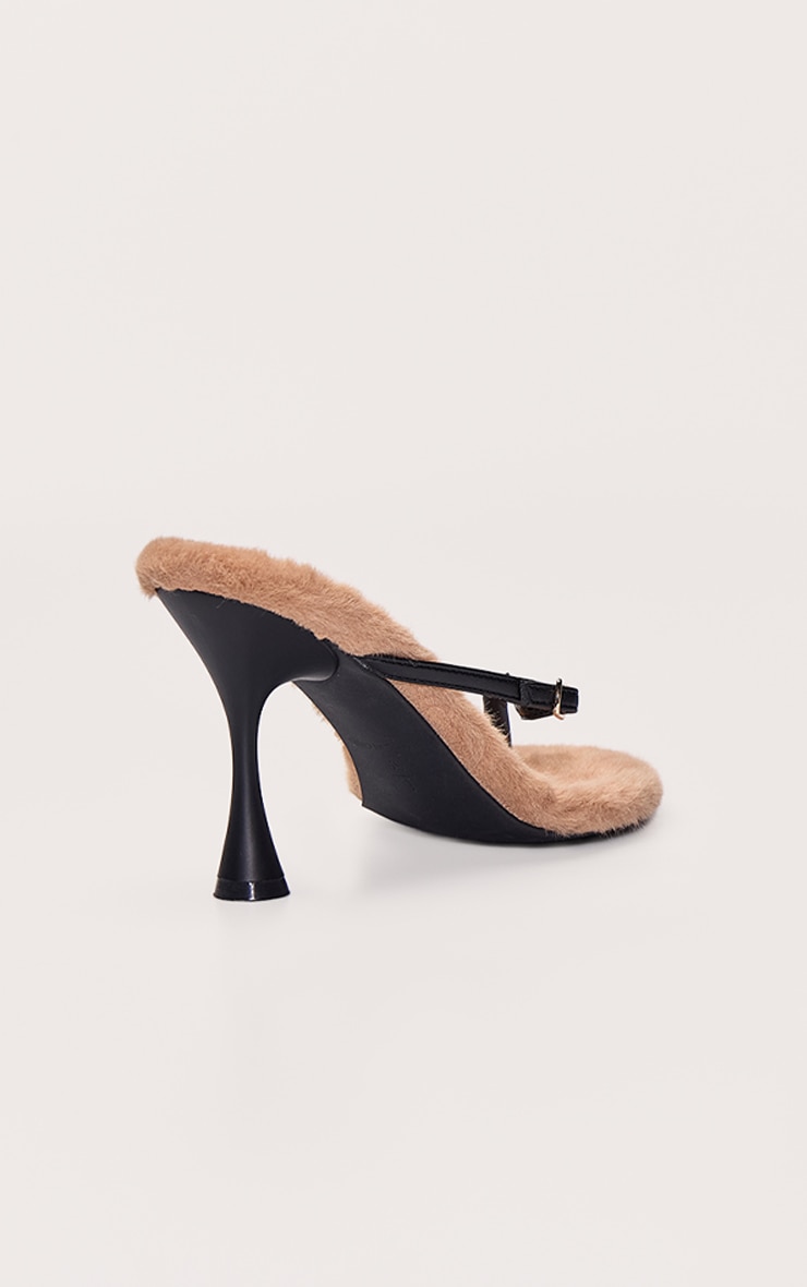 Caramel Fur Trim Toe Thong Heeled Mule image 4