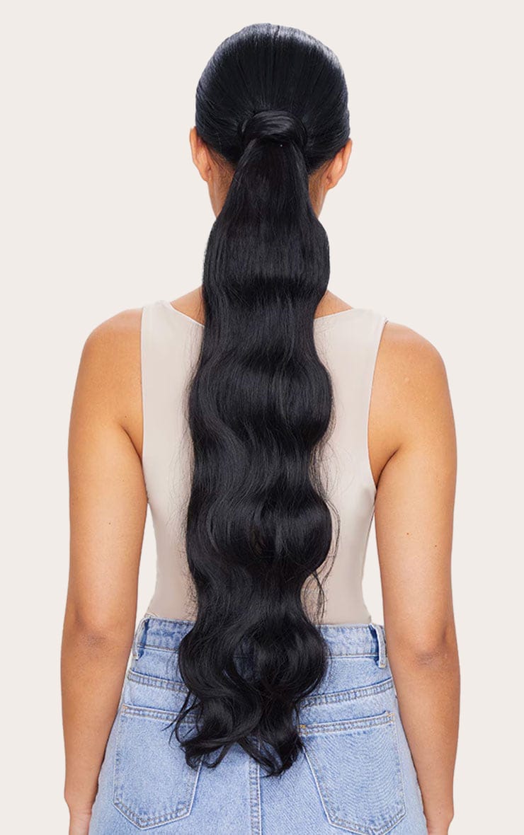 LullaBellz Grande Hollywood Wave 26" Wraparound Pony Natural Black image 1