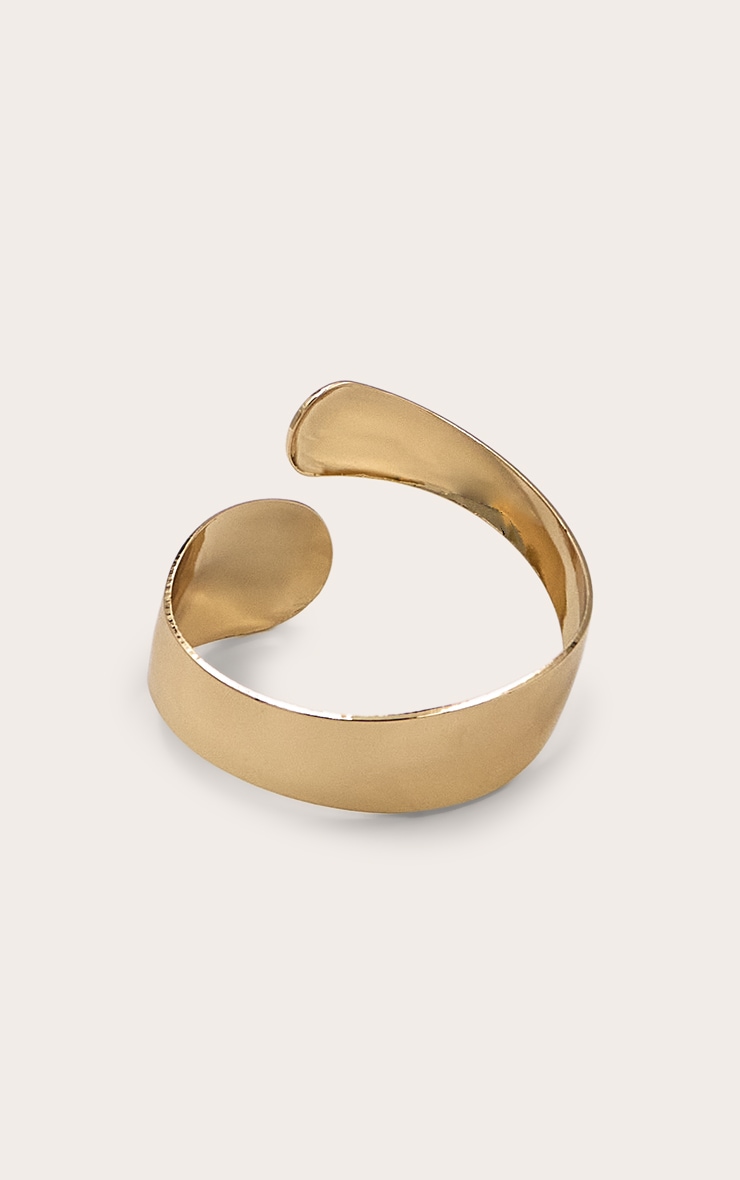 Bracelet manchette asymétrique incurvé lisse doré image 3