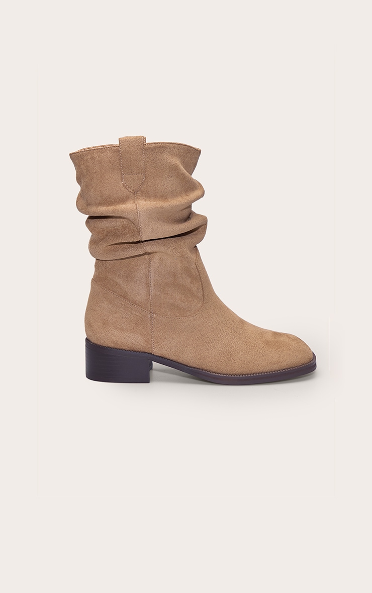 Bottines en suédine gris pierre froncées à petit talon image 2