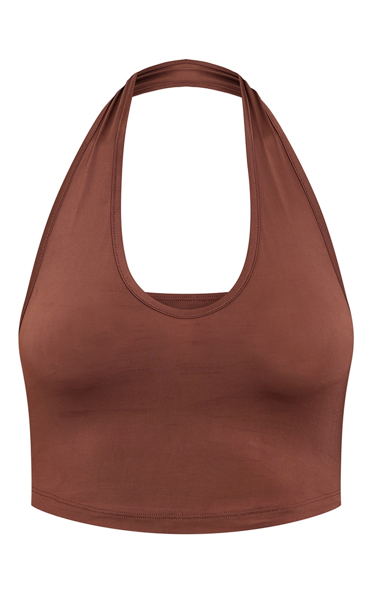 Brown Slinky Scoop Neck Halter Top PrettyLittleThing AUS
