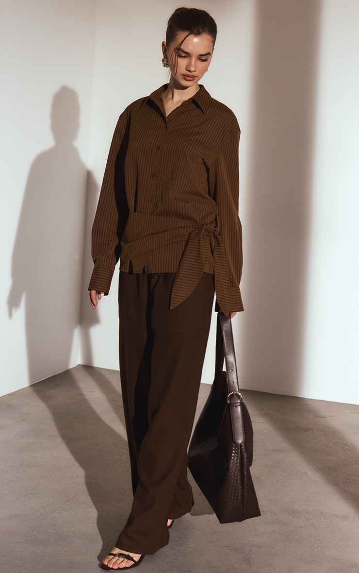 Chocolate Brushed Tailored Drawstring Low Rise Pants image 2