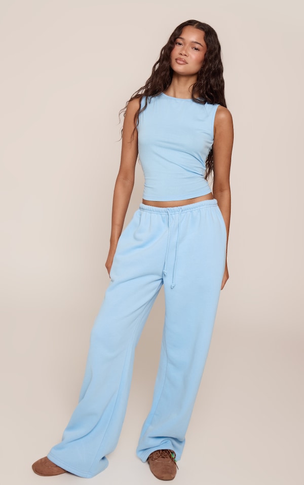 Light Blue Thin Waistband Drop Crotch Joggers