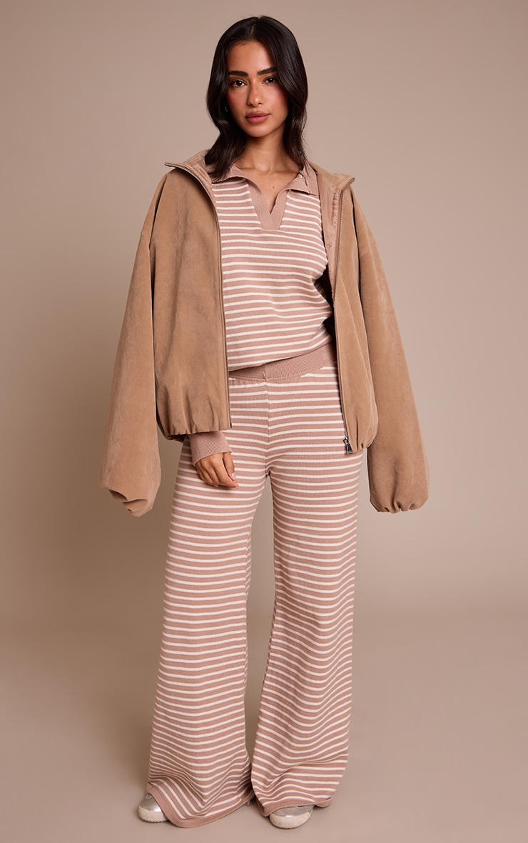 Petite Beige Striped Knitted Trousers