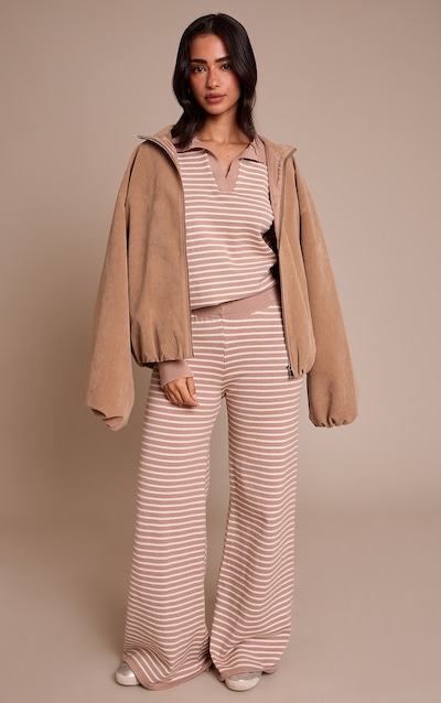 Petite Beige Striped Knitted Pants