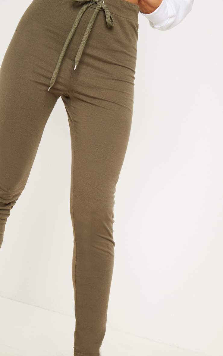 Khaki Drawstring Cotton Legging image 5