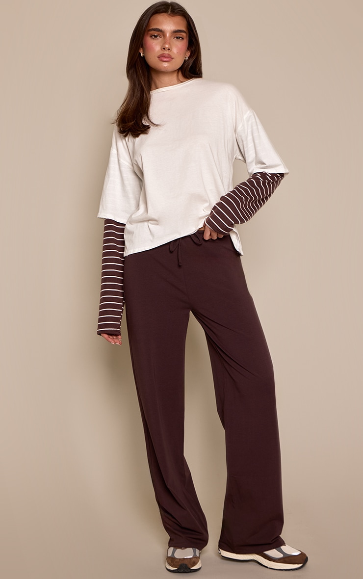 Chocolate Soft Cotton Drawstring Wide Leg Trousers