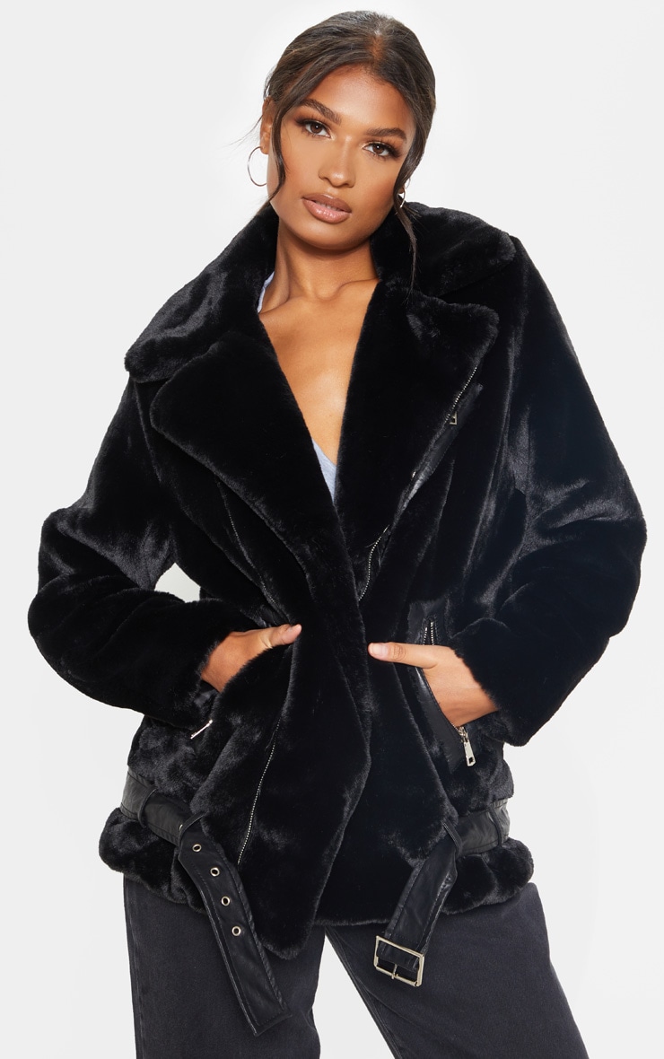 Black Faux Fur Biker Jacket