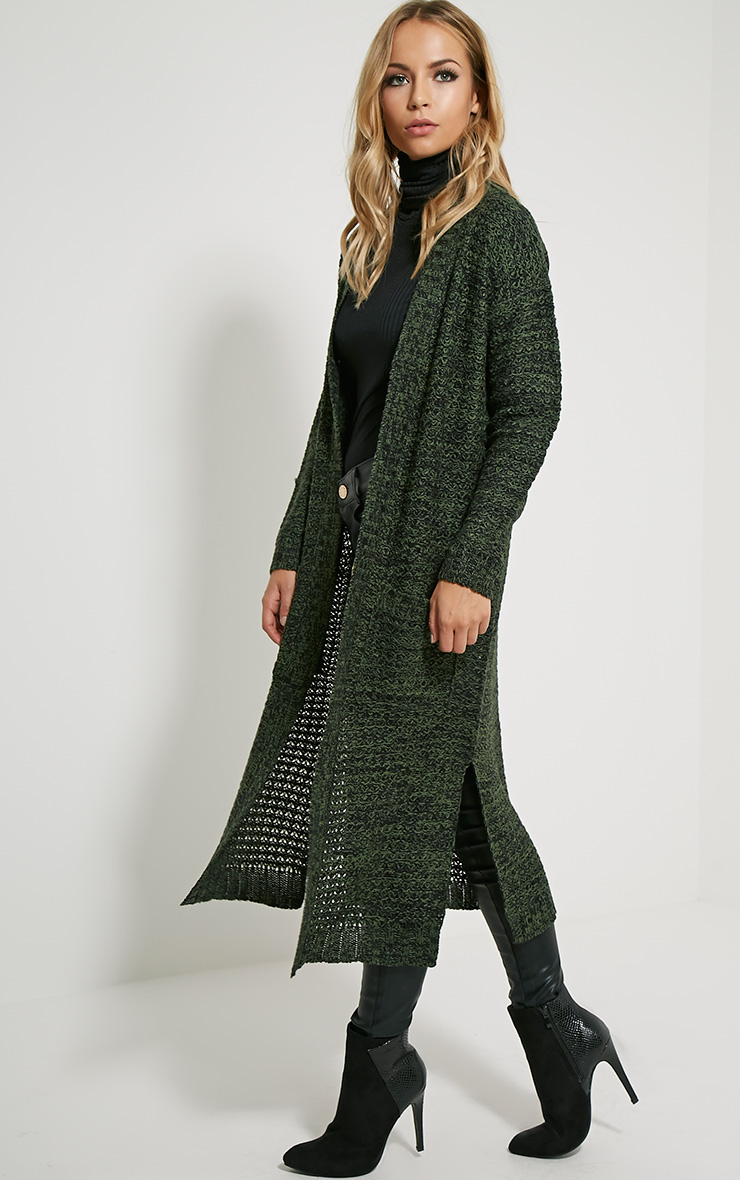 Hadley Khaki Longline Knitted Cardigan PrettyLittleThing