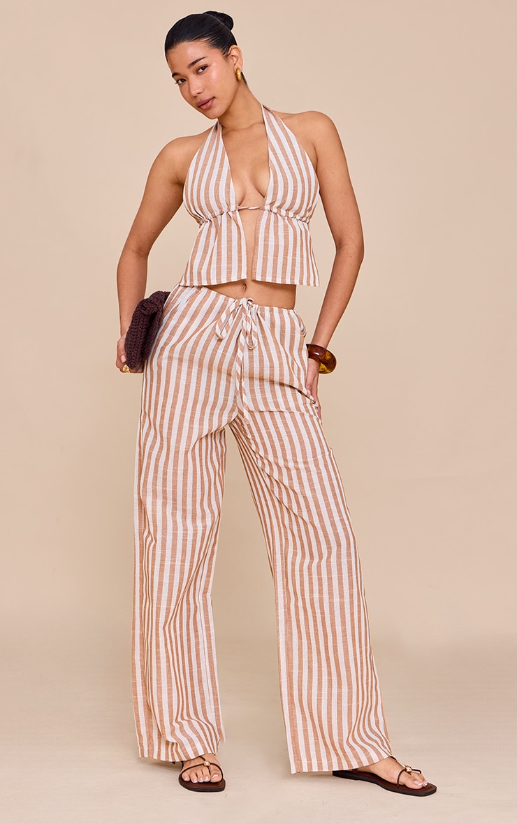 Stone Striped Cotton Halterneck Backless Plunge Top image 3