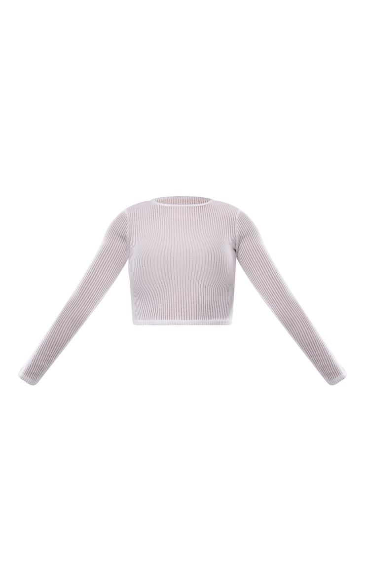 White Sheer Rib Long Sleeve Top image 5