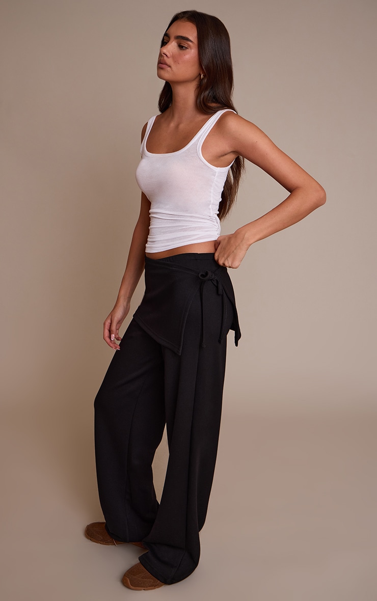 Black Premium Soft Touch Wrap Front Wide Leg Pant image 2