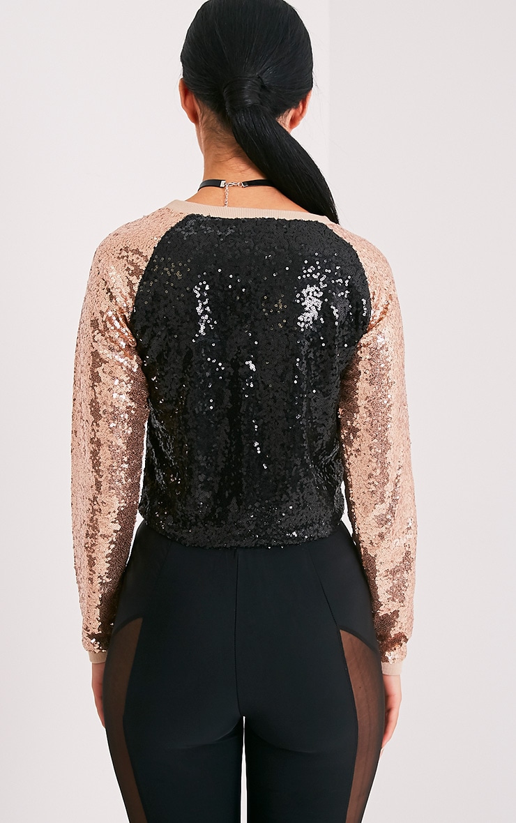 Charletta Black Sequin Colourblock Sweatshirt PrettyLittleThing