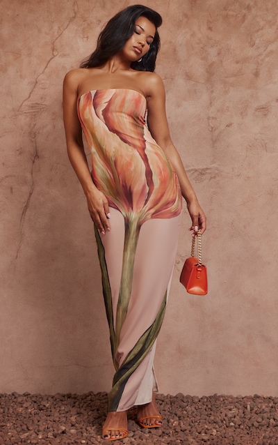 Ceremony | Cream And Black Floral Print Bandeau Maxi Dress main image 0