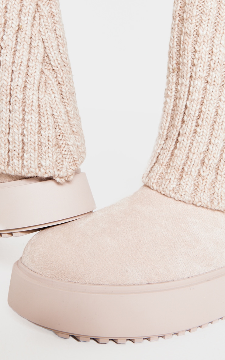 Beige Knit Fold Over Chunky Sole Boots image 3