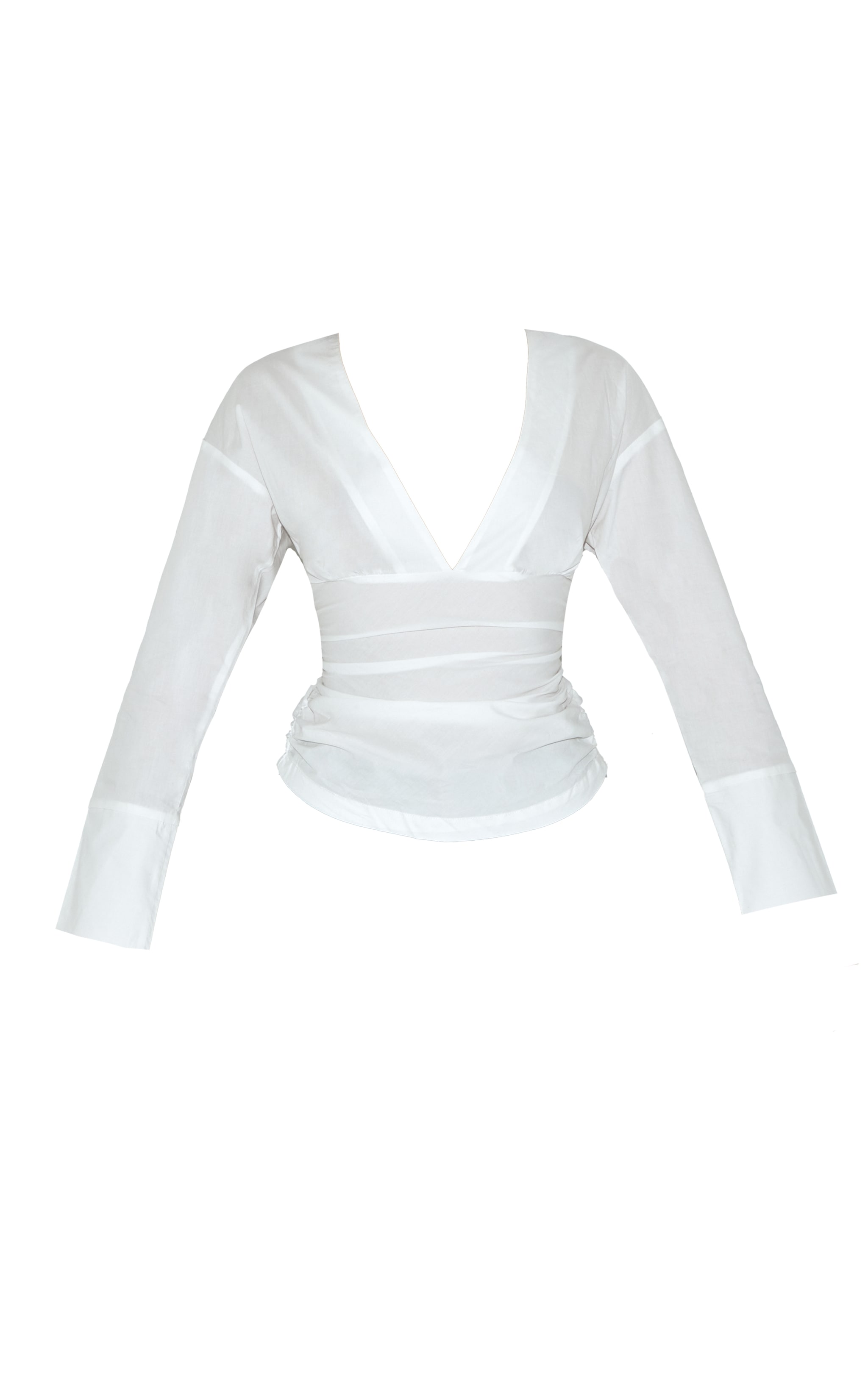 Petite White Fitted Ruched Waist Shirt image 5