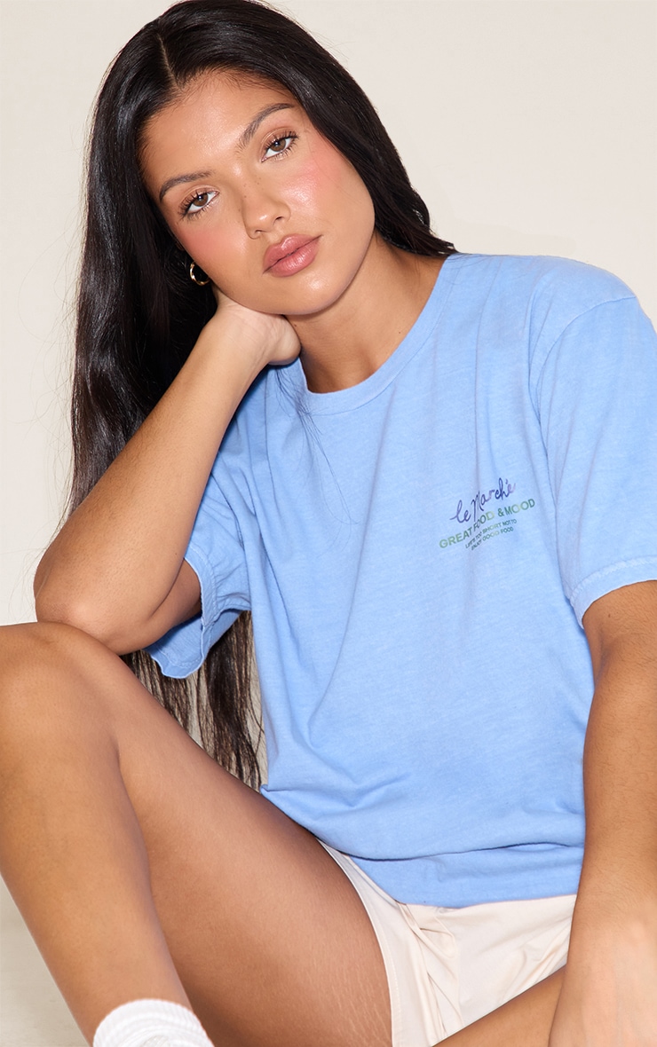 Sky Blue Food Market Graphic Oversized T-shirt image 2