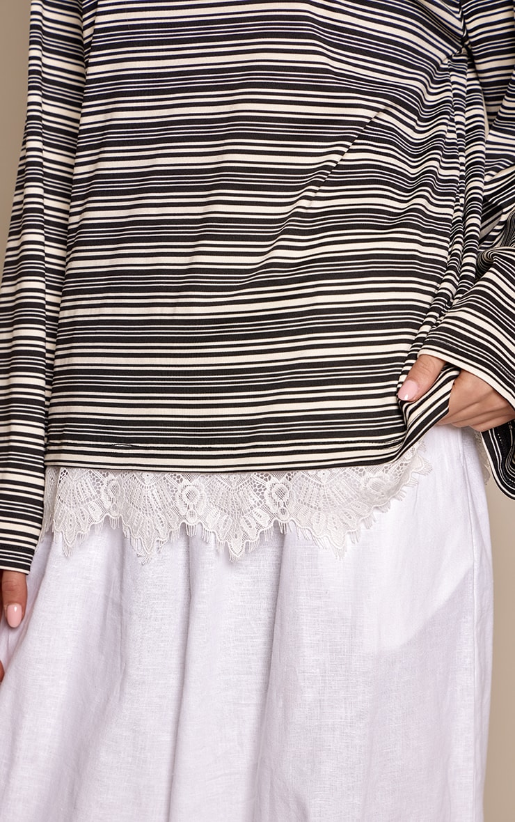 Black Stripe Lace Trim Detail Rugby Style Top  image 4